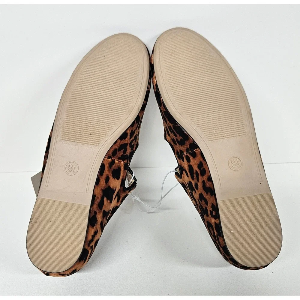 A New Day Womens Leopard Print Mary Jane Ballet Flats Crisscross Strap Brown 8.5